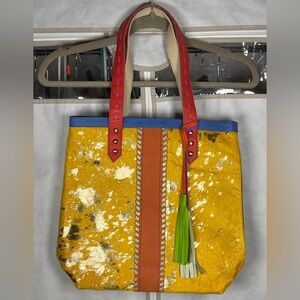 Free People Cowhide Leather Tassel Tote-Country, Western, Hippie Handbag Unique